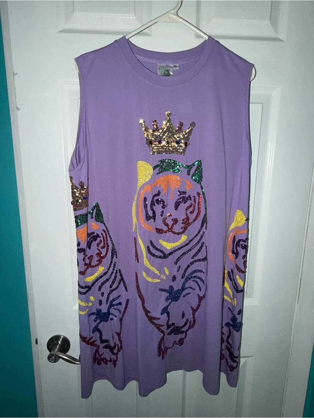 Women’s QOS Purple Sequin Tiger Crown Dress